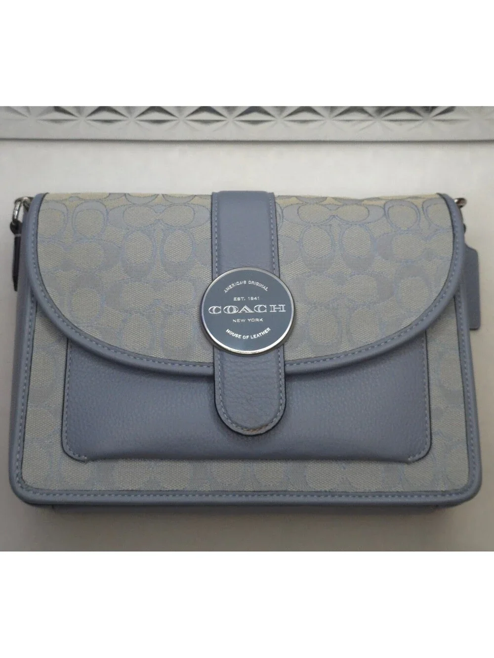COACH Marble Blue Signature Canvas Lonnie Crossbody with Matching Wallet